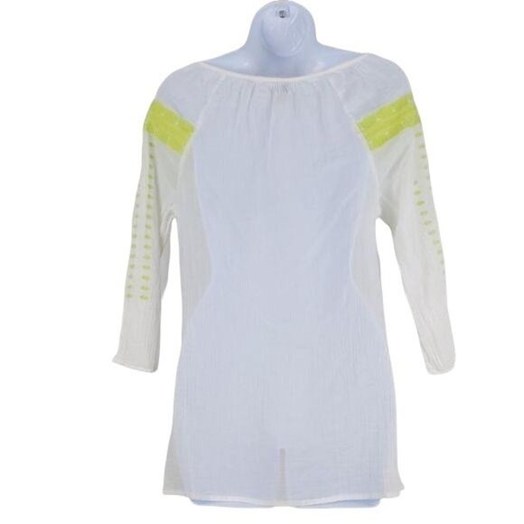 Old Navy women's White with florescent yellow green embroidered swim cover up M - Picture 2 of 8